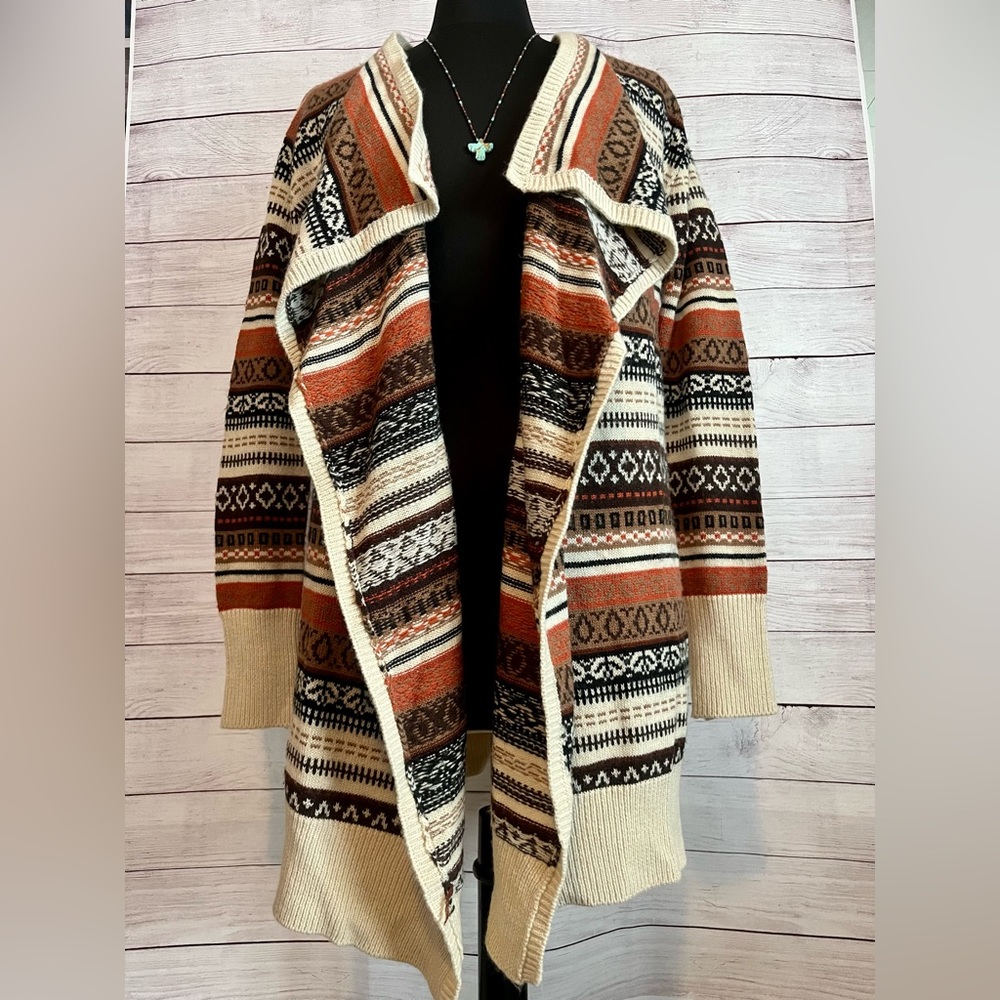 BB Dakota Long Aztec Western Knit Multicolor Cardigan